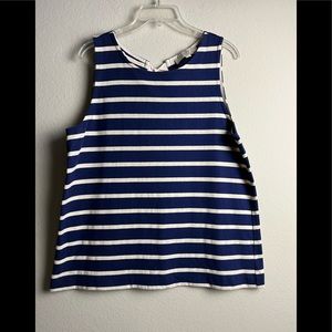ANN TAYLOR LOFT NAVY BLUE IVORY STRIPED SLEEVELESS BLOUSE SIZE LARGE PREOWNED